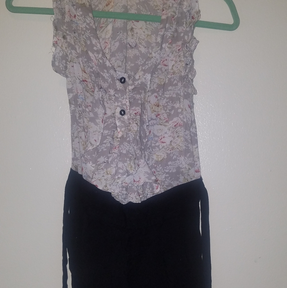 Floral romper with button top and bow tie